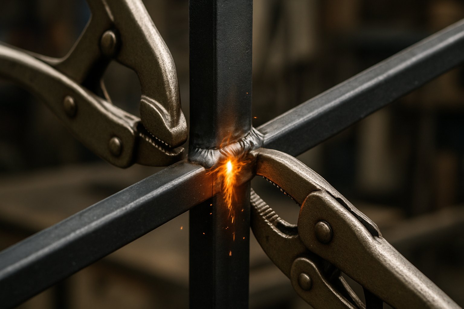 Fresh weld bead joining two steel gate bars